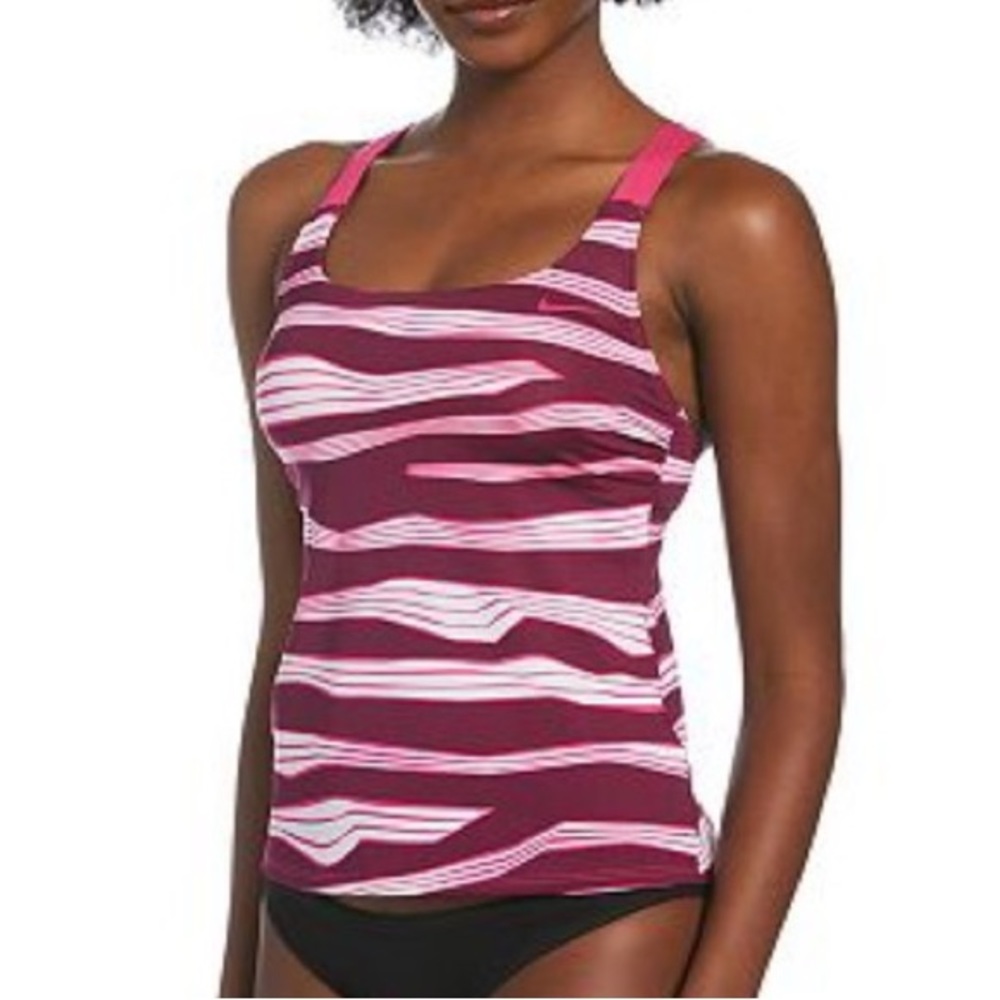 Nike wave stripe tankini top bathing suit swimwear summer swimsuit pink small